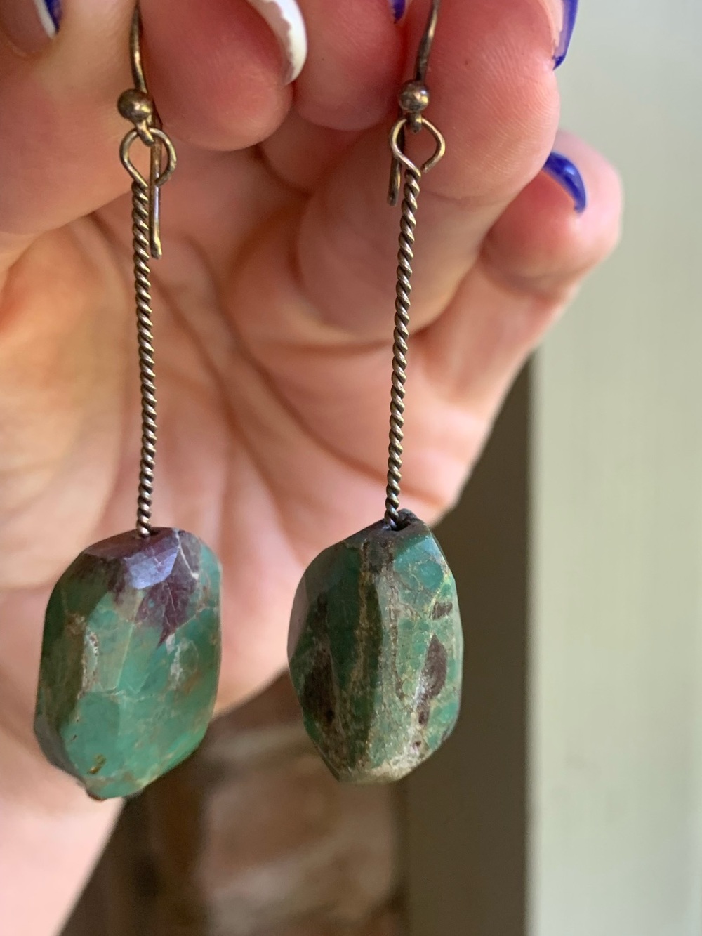 925 Barse Natural Turquoise Drop Dangle Earrings - Picture 4 of 4